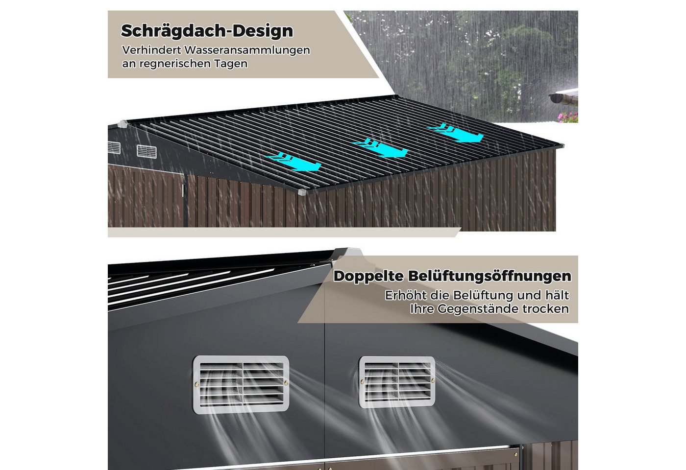 COSTWAY Gerätehaus, BxT: 350x223 cm, Geräteschuppen, Gartenhaus, mit abschließbaren Türen & Schlüsseln Bild 4