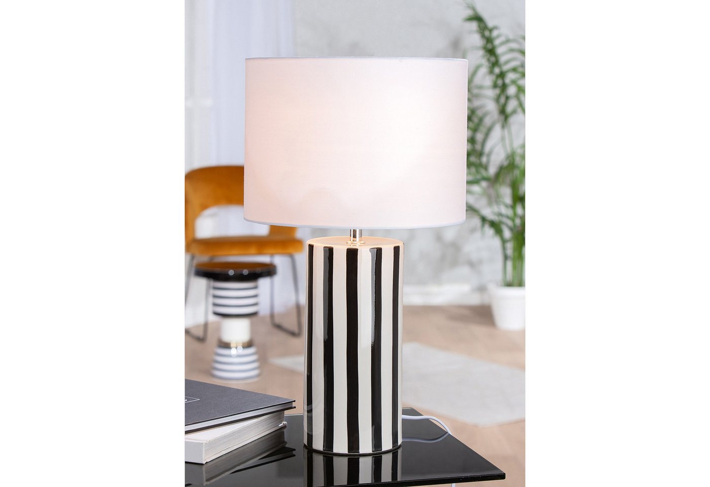 GILDE Tischleuchte STRIPES Leuchte - schwarz, weiß - Keramik - Höhe 47cm x Ø 27cm - Lampe, Tischlampe - Schreibtischlampe - Nachttischlampe