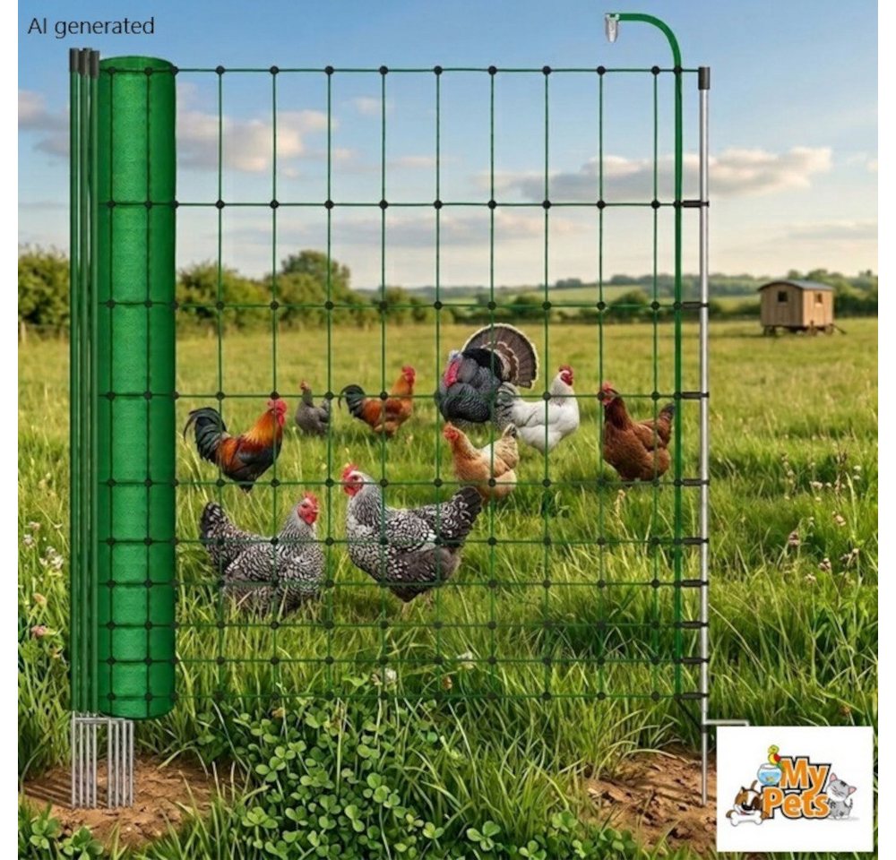 BruKa Weidenzaun Geflügelnetz Elektrozaun Hühnerzaun Geflügelzaun Elektro Zaun Bild 4