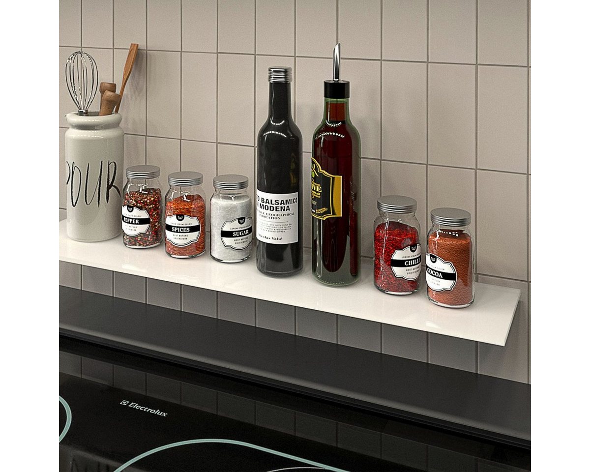 HOOZ Wandregal aus Sicherheitsglas mit Halterung - Weiß - 40 x 13 x 0,6 cm, Regal Glas 1-tlg., Platzsparende Wandboard für Dusche, Bad, Küche oder Wohnraum
