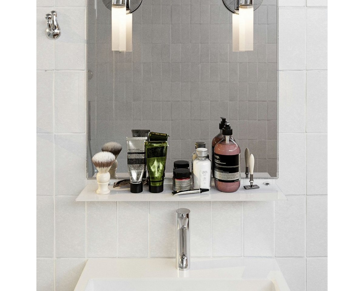 HOOZ Wandregal aus Sicherheitsglas mit Halterung - Weiß - 40 x 13 x 0,6 cm, Regal Glas 1-tlg., Platzsparende Wandboard für Dusche, Bad, Küche oder Wohnraum Bild 2