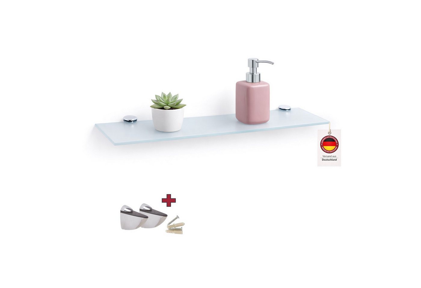 HOOZ Wandregal aus Sicherheitsglas mit Halterung - Weiß - 40 x 13 x 0,6 cm, Regal Glas 1-tlg., Platzsparende Wandboard für Dusche, Bad, Küche oder Wohnraum Bild 3