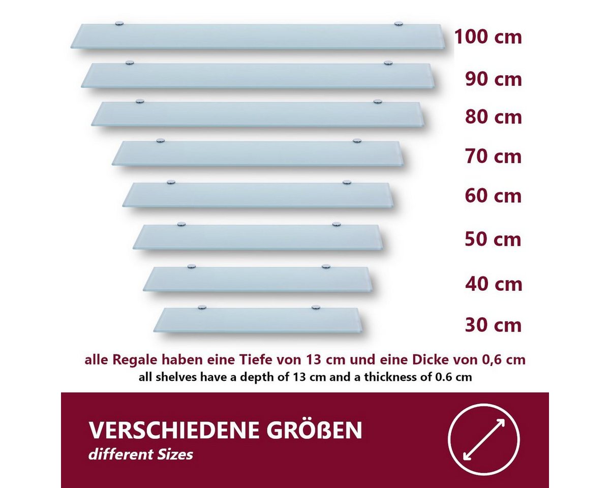 HOOZ Wandregal aus Sicherheitsglas mit Halterung - Weiß - 40 x 13 x 0,6 cm, Regal Glas 1-tlg., Platzsparende Wandboard für Dusche, Bad, Küche oder Wohnraum Bild 5