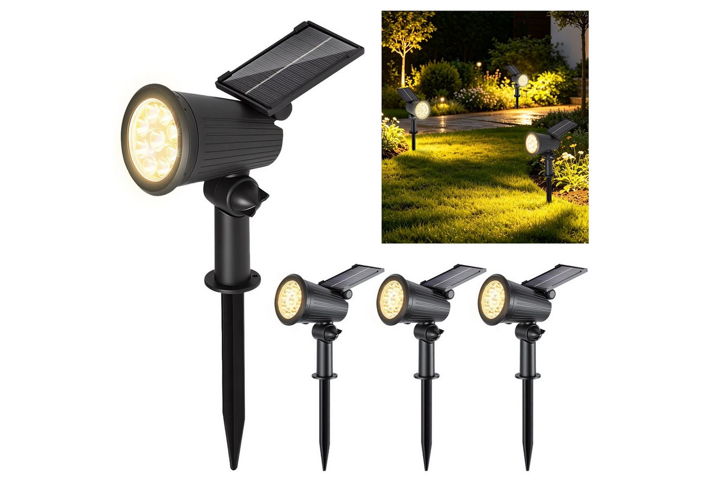 Clanmacy LED Gartenstrahler LED Solar Gartenleuchte mit Erdspieß Solarleuchte IP65 3W Warmweiß, Warmweiß Bild 2