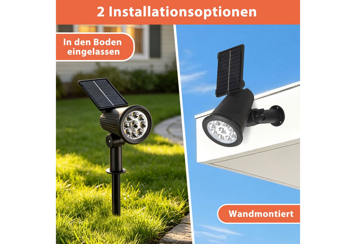 Clanmacy LED Gartenstrahler LED Solar Gartenleuchte mit Erdspieß Solarleuchte IP65 3W Warmweiß, Warmweiß Bild 3