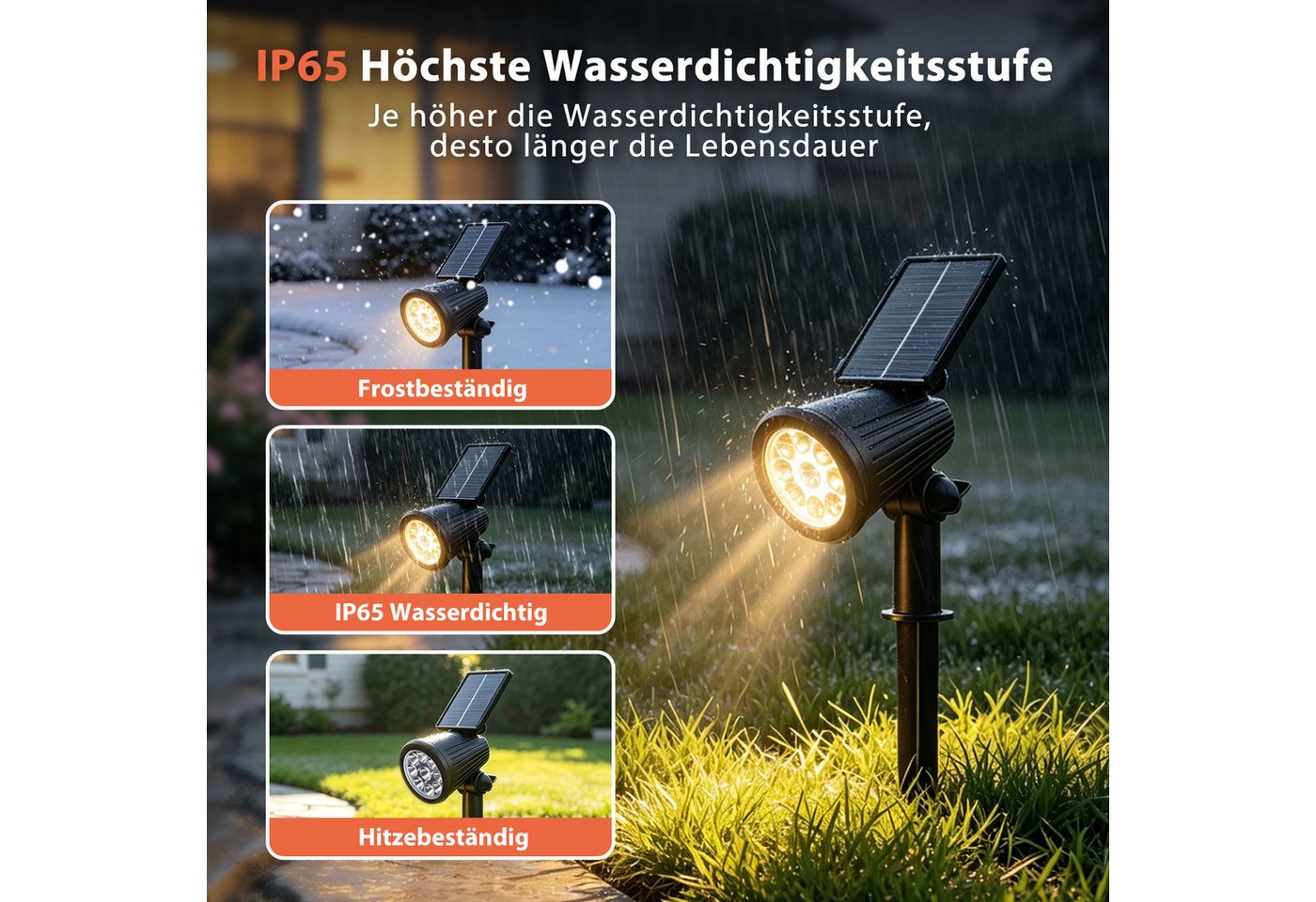 Clanmacy LED Gartenstrahler LED Solar Gartenleuchte mit Erdspieß Solarleuchte IP65 3W Warmweiß, Warmweiß Bild 5