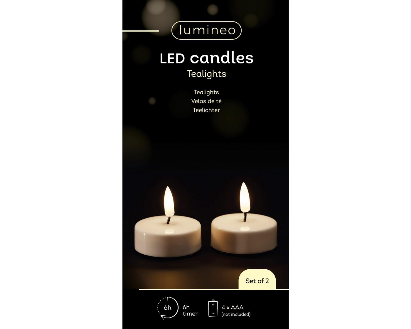 Lumineo LED-Teelichter, Timer, warmweiß, LED Teelichter 6x5,5cm mit Timer Kunststoff 2 Stück Weiß / Warmweiß