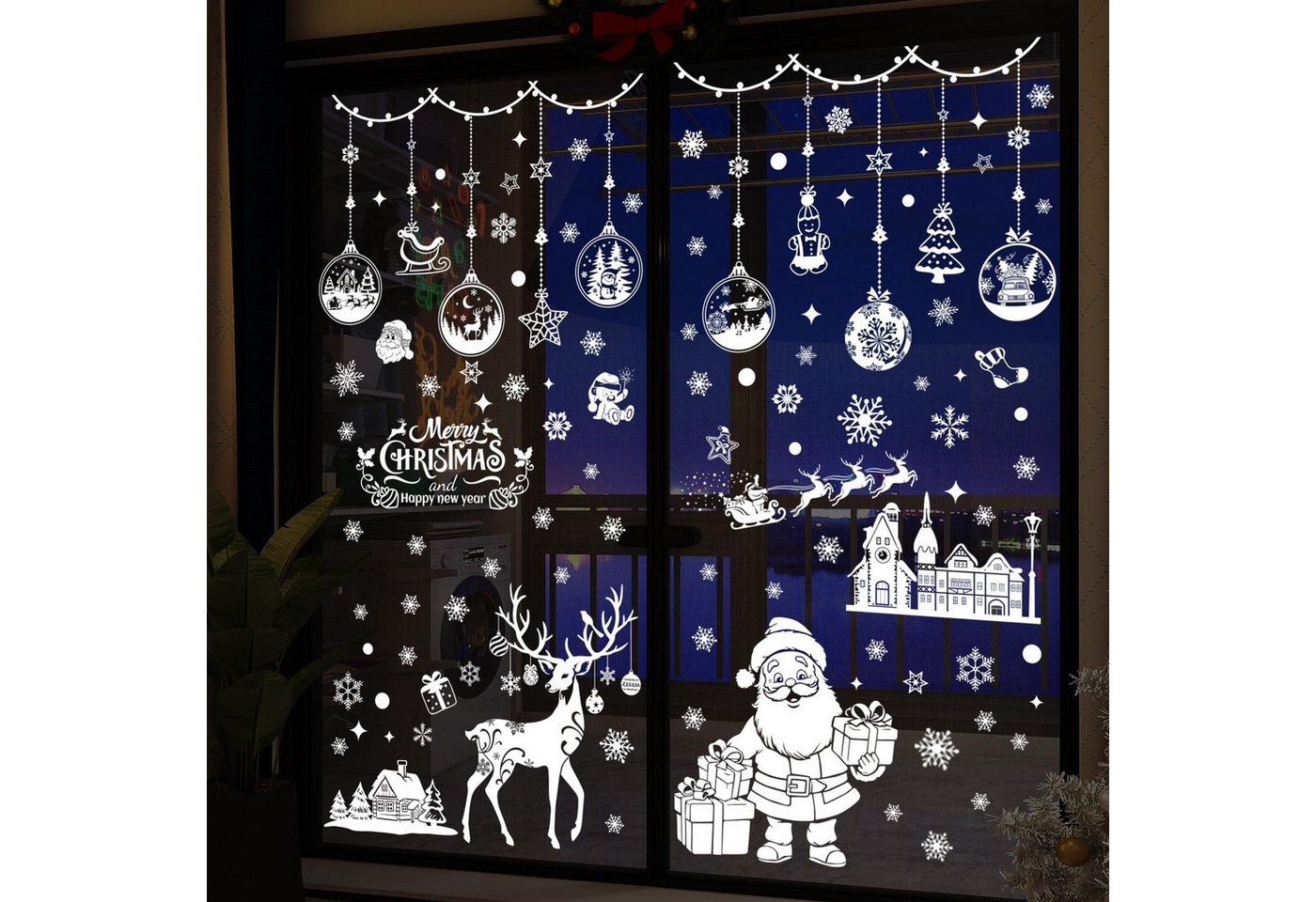 Bomiclss Fensterfolie Weihnachts-Fensteraufkleber, Fensterdekoration Doppelseitig, Aufkleber Weihnachtsdeko Fenster Weihnachtsfensteraufkleber