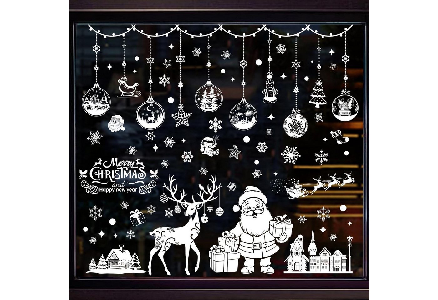Bomiclss Fensterfolie Weihnachts-Fensteraufkleber, Fensterdekoration Doppelseitig, Aufkleber Weihnachtsdeko Fenster Weihnachtsfensteraufkleber Bild 2
