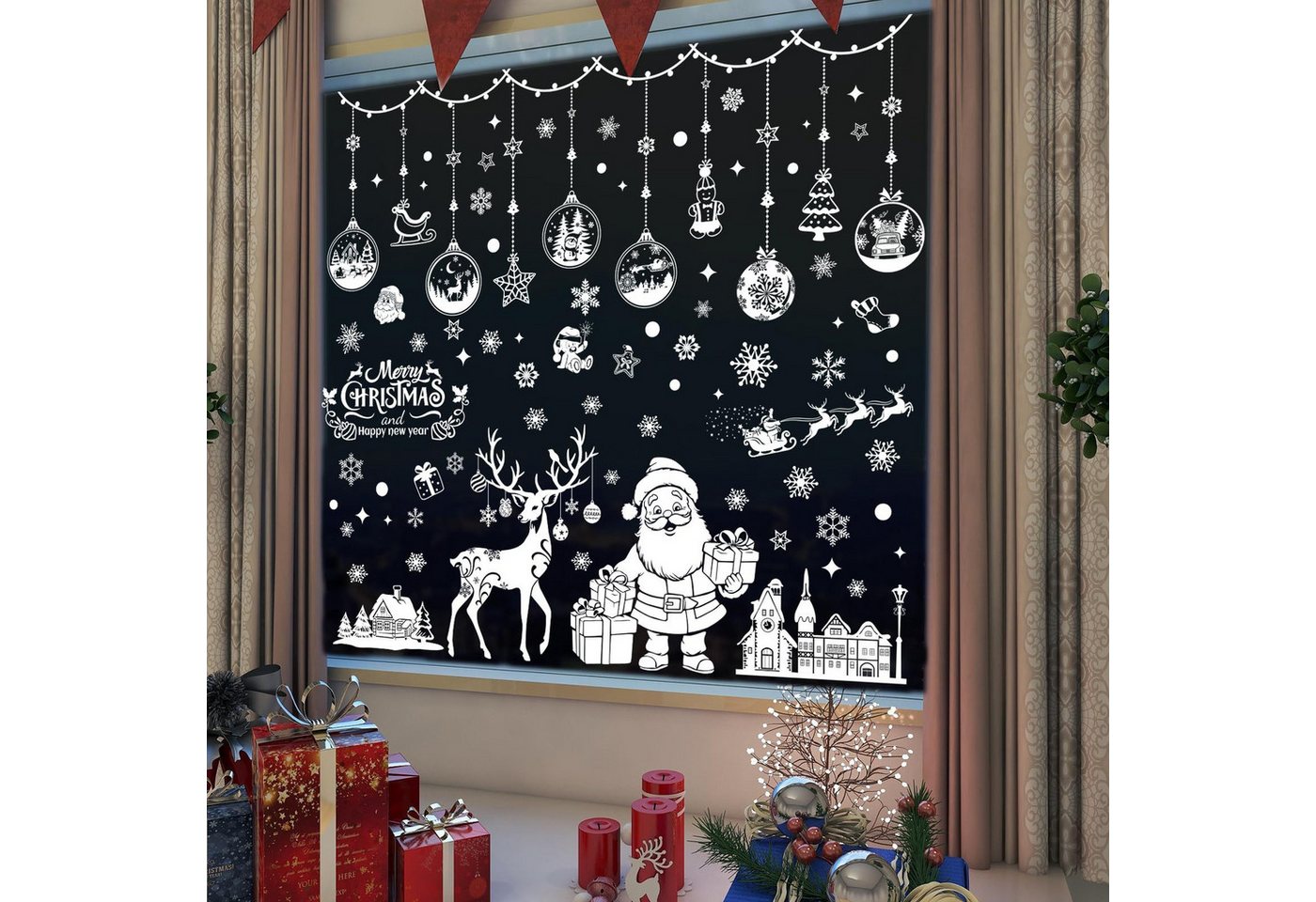 Bomiclss Fensterfolie Weihnachts-Fensteraufkleber, Fensterdekoration Doppelseitig, Aufkleber Weihnachtsdeko Fenster Weihnachtsfensteraufkleber Bild 5