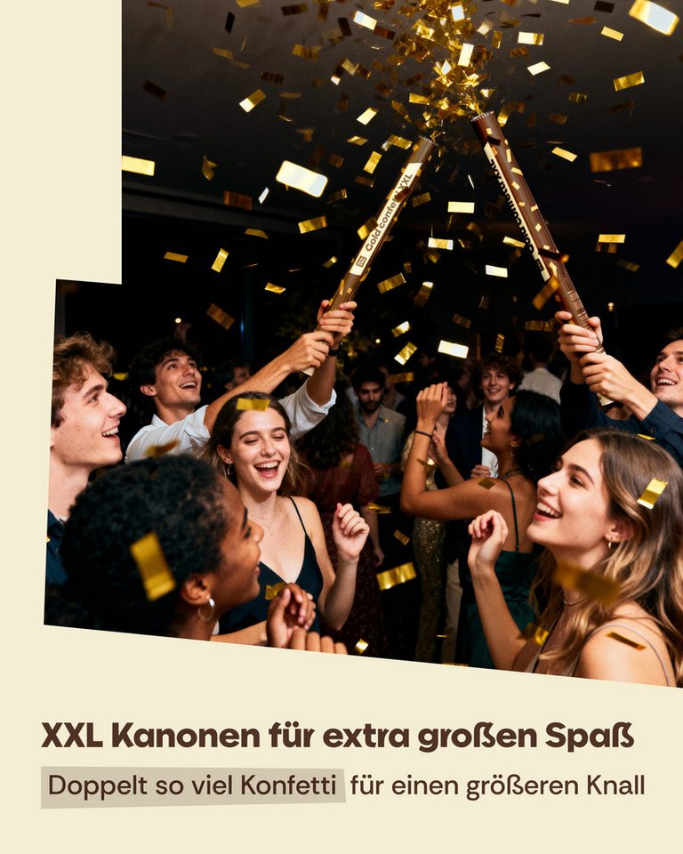 Partyjoker Konfetti Konfettikanone Gold - 5-8 m Konfettistrahl - einfach & sicher - Party, Extra viel Inhalt & Hoher Effekt – Biologisch abbaubar