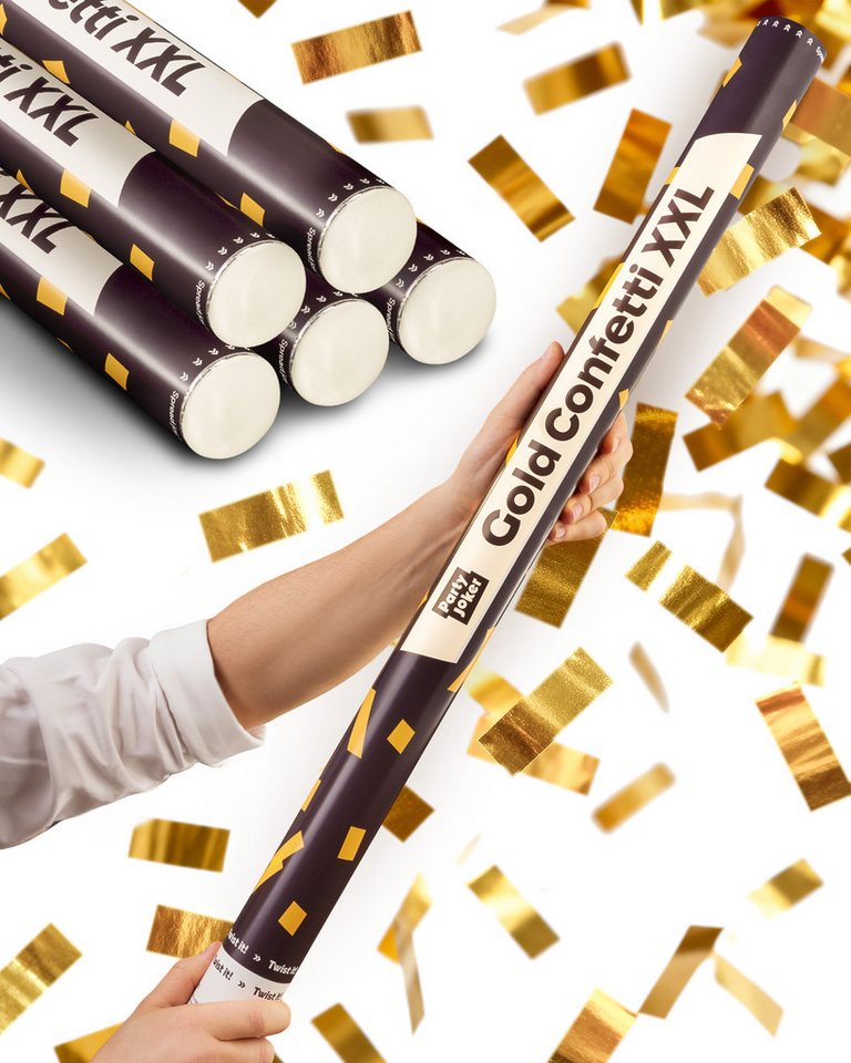 Partyjoker Konfetti Konfettikanone Gold - 5-8 m Konfettistrahl - einfach & sicher - Party, Extra viel Inhalt & Hoher Effekt – Biologisch abbaubar Bild 2