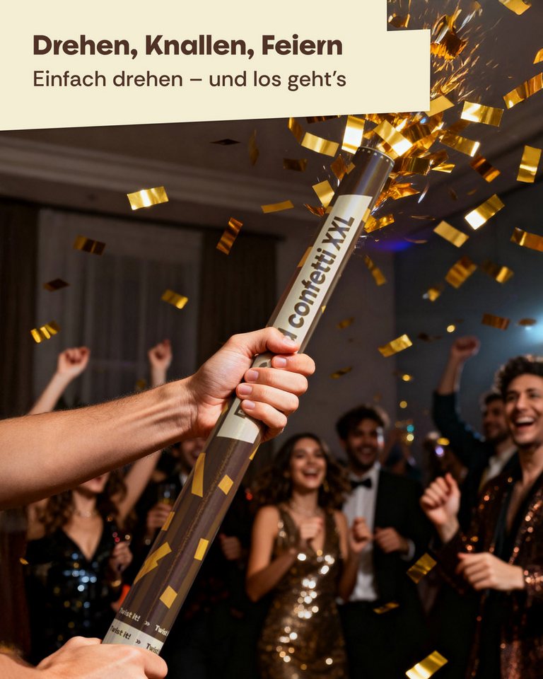 Partyjoker Konfetti Konfettikanone Gold - 5-8 m Konfettistrahl - einfach & sicher - Party, Extra viel Inhalt & Hoher Effekt – Biologisch abbaubar Bild 4