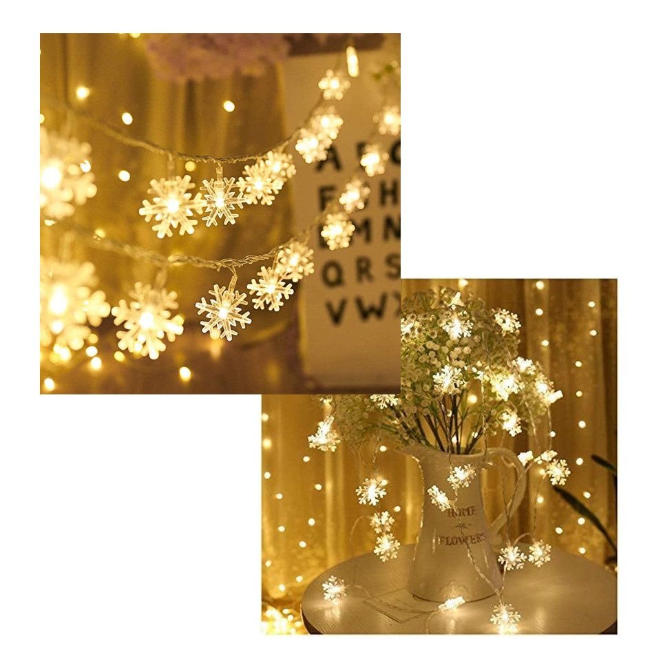 Bomiclss LED-Lichterkette 6M Schneeflocke Party Weihnachts Beleuchtung, für Weihnachtsbaum, 40-flammig, Wasserdicht
