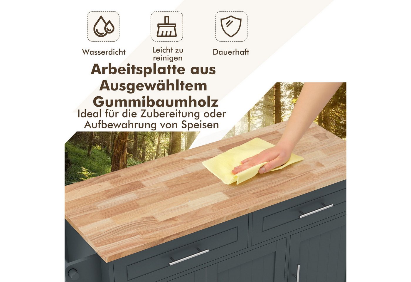 COSTWAY Küchenwagen, Mit Arbeitsplatte, 2 Schubladen, Messer- & Handtuchhalter Bild 2