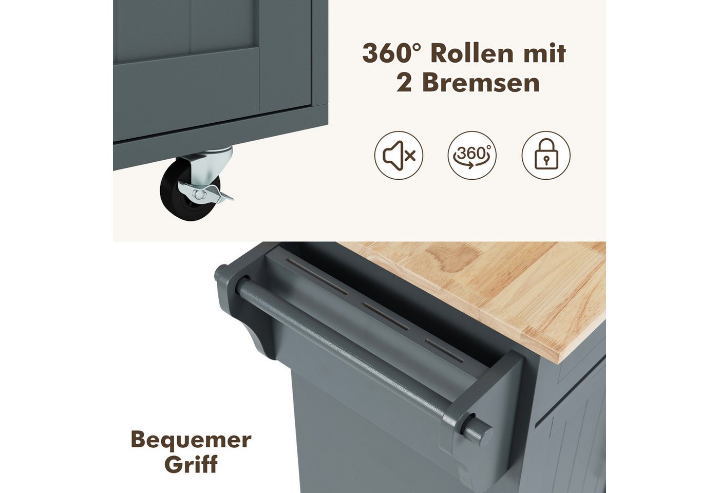 COSTWAY Küchenwagen, Mit Arbeitsplatte, 2 Schubladen, Messer- & Handtuchhalter Bild 5