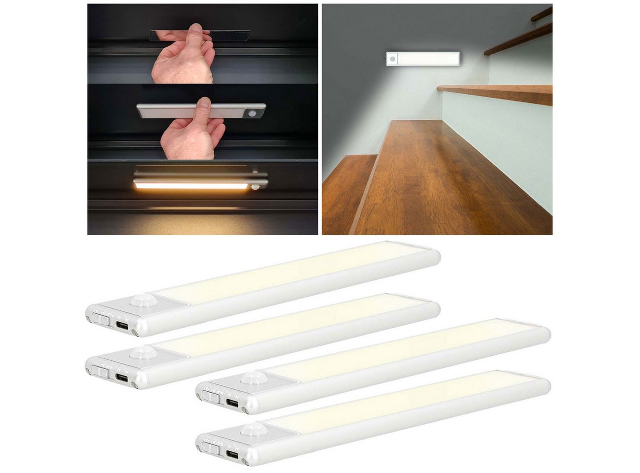 Nedis LED Lichtleiste Akku LED-Lichtleiste 20,5cm, Bewegungsmelder, USB-C, Magnet, Silber, LED fest integriert, Wiederaufladbare LED-Unterbauleuchte mit Bewegungsmelder & Magnet Bild 2