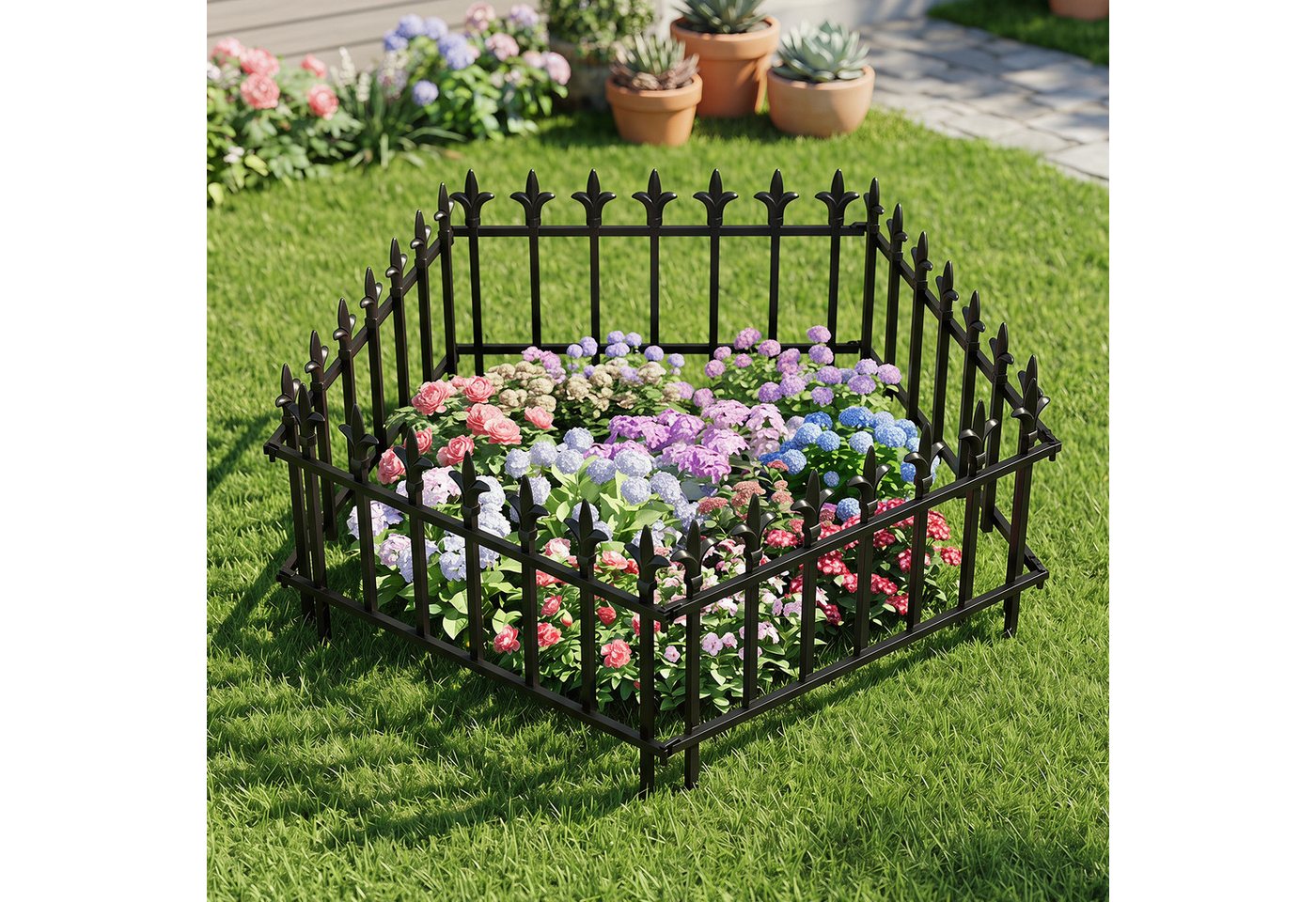 COSTWAY Gartenzaun, 5 Stück Metall Steckzaun mit Fleur-de-Lis, 56 x 44 cm Bild 3
