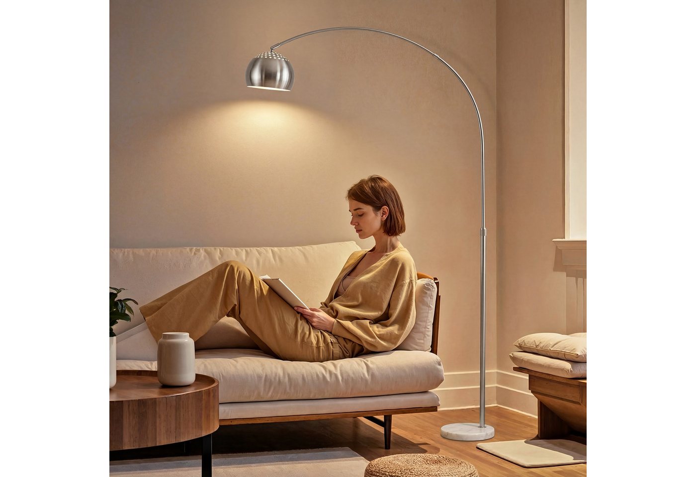 HOMCOM Stehlampe Stehleuchte mit Marmorsockel, Verstellbarem Lampenschirm, Fußschalter, ohne Leuchtmittel, für Schlafzimmer Büro, exkl. Glühbirne Bild 2