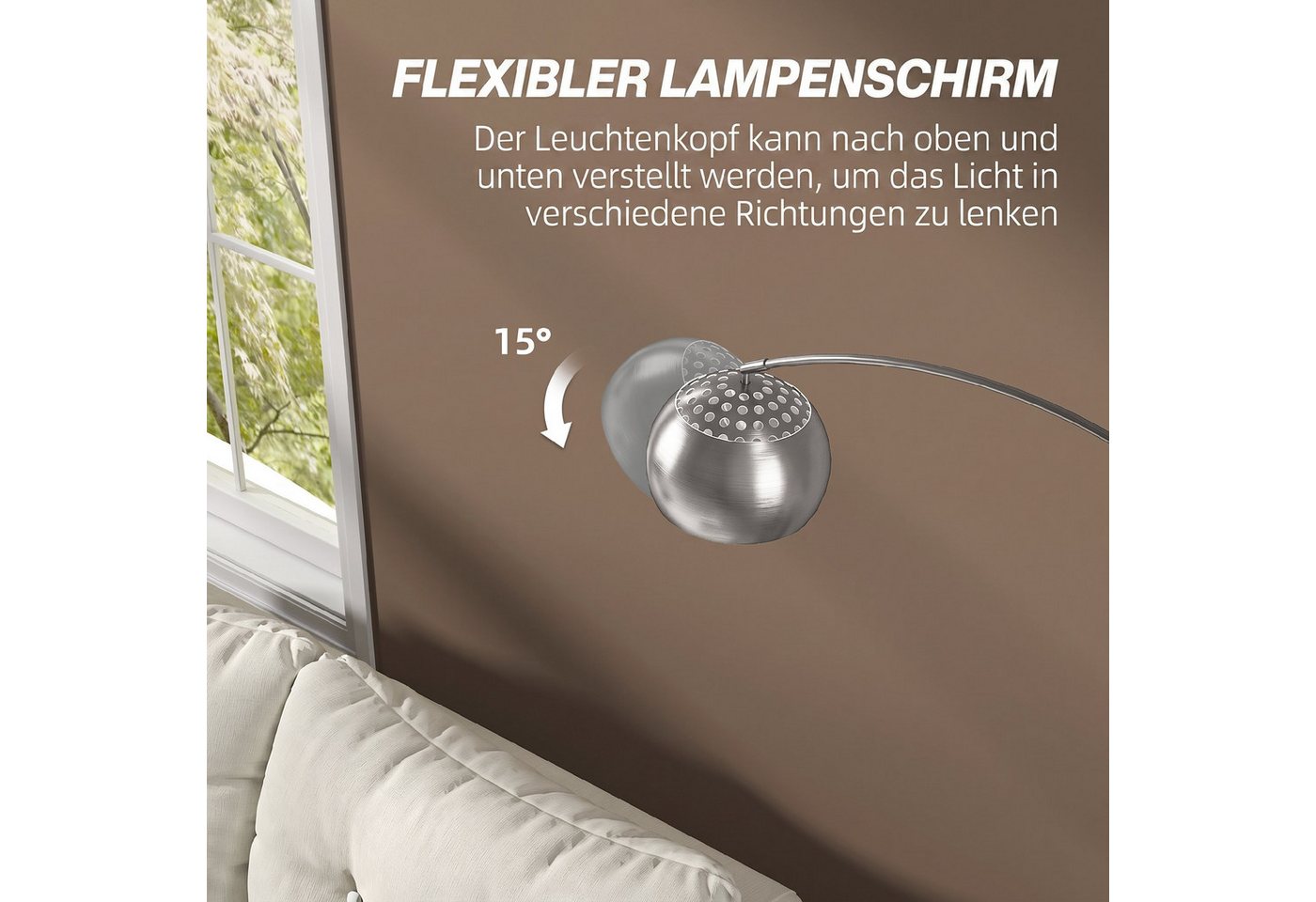 HOMCOM Stehlampe Stehleuchte mit Marmorsockel, Verstellbarem Lampenschirm, Fußschalter, ohne Leuchtmittel, für Schlafzimmer Büro, exkl. Glühbirne Bild 3