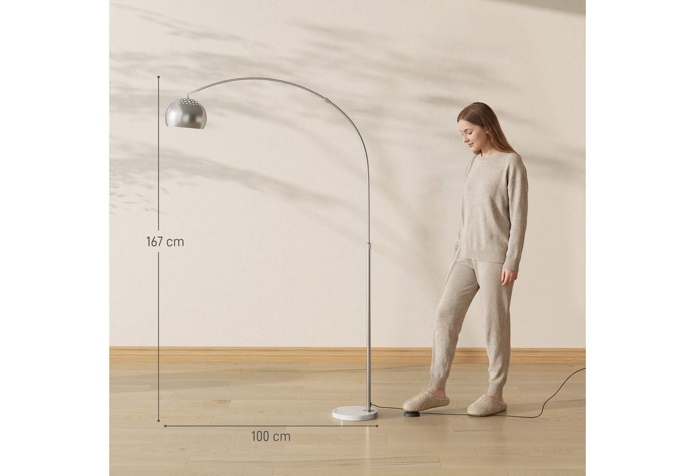 HOMCOM Stehlampe Stehleuchte mit Marmorsockel, Verstellbarem Lampenschirm, Fußschalter, ohne Leuchtmittel, für Schlafzimmer Büro, exkl. Glühbirne Bild 4