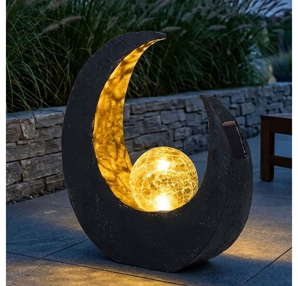 GLOBO LIGHTING LED Solarleuchte, LED-Leuchtmittel fest verbaut, Gartendeko Solarlampen für Außen Outdoor Balkon Deko schwarz gold Mond
