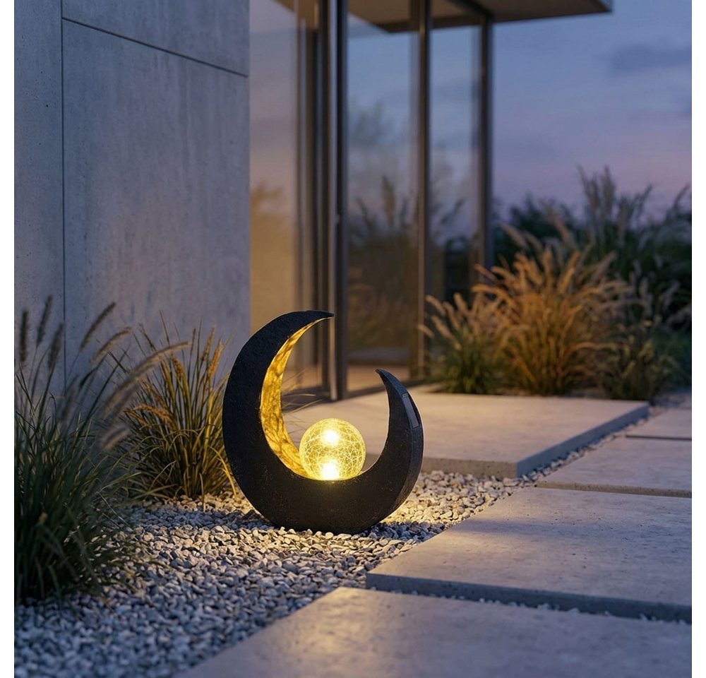 GLOBO LIGHTING LED Solarleuchte, LED-Leuchtmittel fest verbaut, Gartendeko Solarlampen für Außen Outdoor Balkon Deko schwarz gold Mond Bild 2