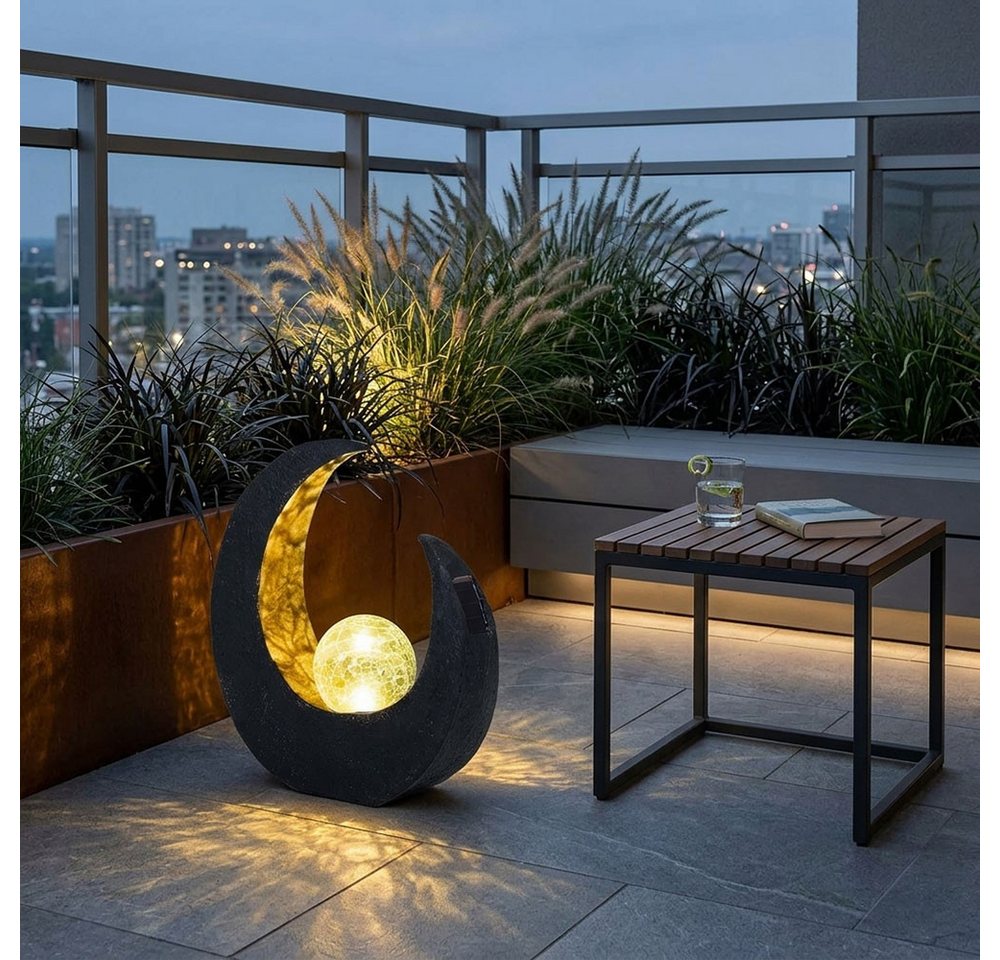 GLOBO LIGHTING LED Solarleuchte, LED-Leuchtmittel fest verbaut, Gartendeko Solarlampen für Außen Outdoor Balkon Deko schwarz gold Mond Bild 3