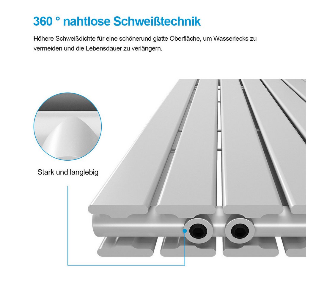 Heilmetz Heizkörper Heizkörper vertikal, doppellagig, Flachheizkörper, Warmwasser, Weiß, 62 × 180 cm, 2227 W, Orientierungswert für Räume bis ca. 20 m² Bild 4