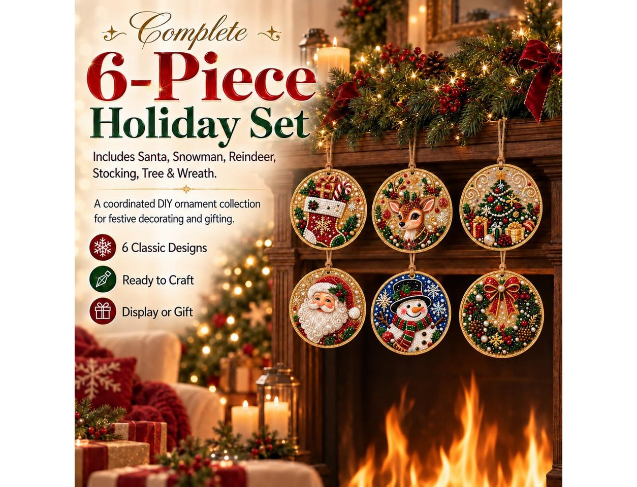 Bomiclss Kreativset 6-teiliges DIY-Set für Weihnachtsschmuck (Perlen- & Diamond-Art), Weihnachtliches Perlenbastelset mit Aufhängeschnur für Erwachsene Bild 5