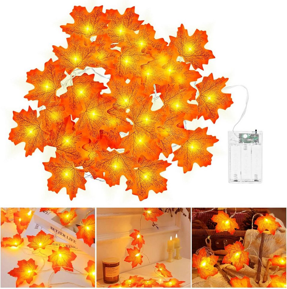 Bomiclss LED-Lichterkette 3M 20LED Halloween Deko Herbst Ahornblatt Girlande Lichterkette, für Halloween Theme Erntedankfest Weihnachtsfeiern Bild 4