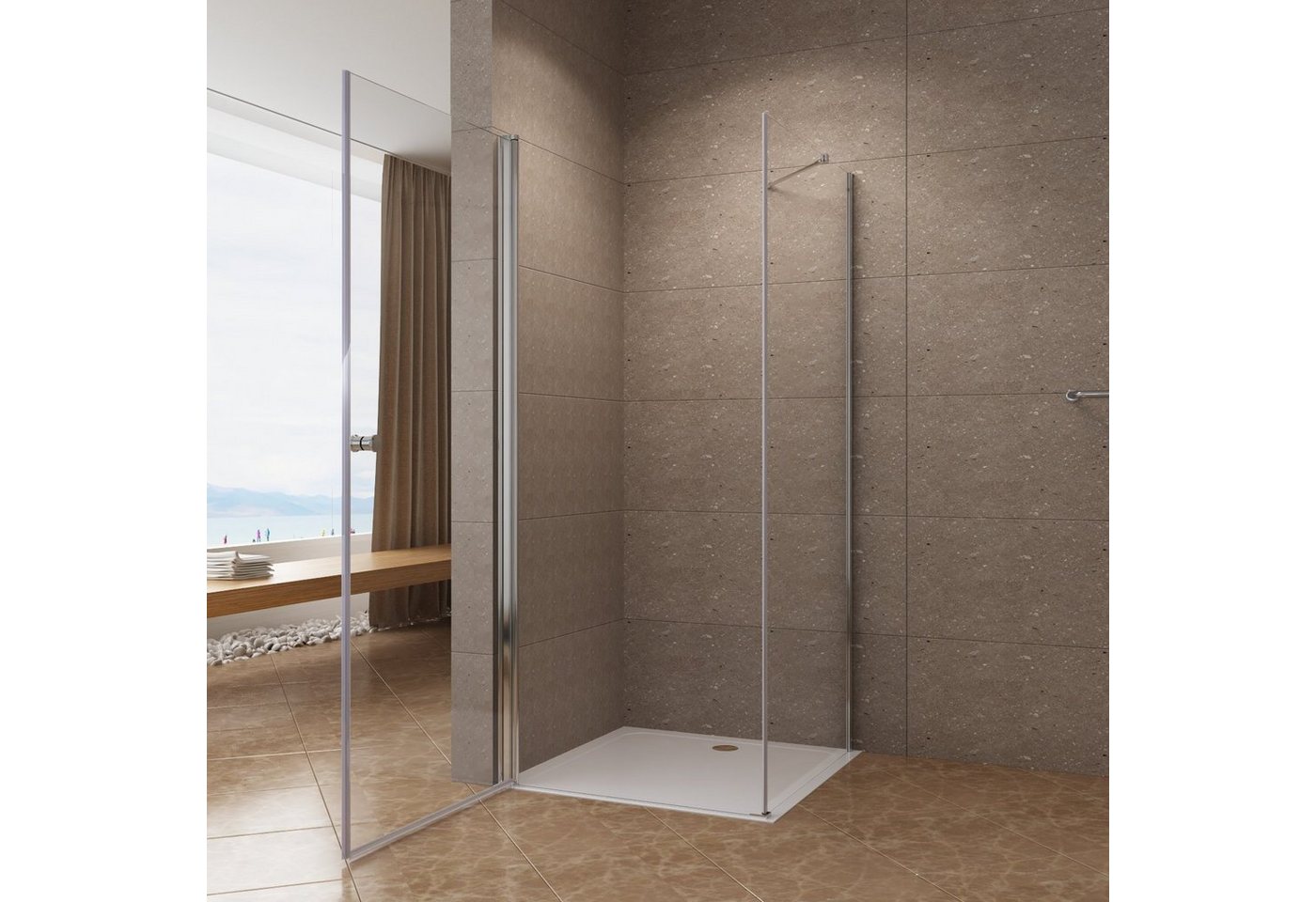 AQUABATOS Eckdusche Duschkabine Eckeinstieg Bad Duschabtrennung mit Drehtür Seitenwand, BxT: 70x75 cm, 6 mm Einscheibensicherheitsglas, Chromoptik,spritzwasserdicht,variable Breite,barrierefrei,Nano Glas Bild 4