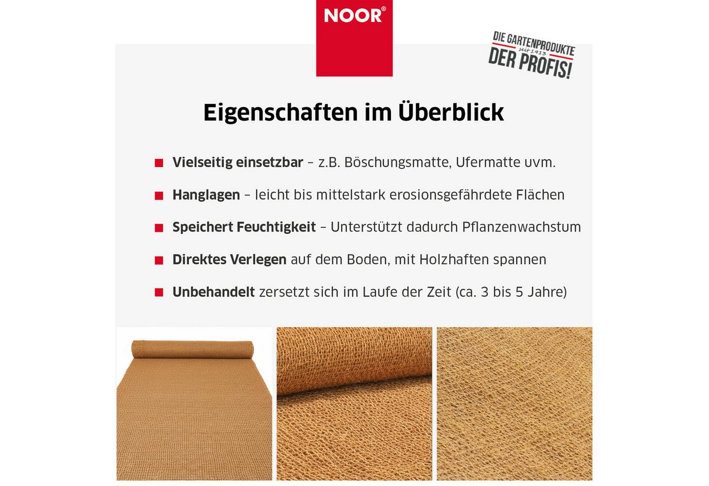 NOOR Schutznetz Erosionsschutzmatte, BxL: 1x10 m, Erosionsschutzmatte JUTE und KOKOS zum Schutz der Gartenlandschaft Bild 3