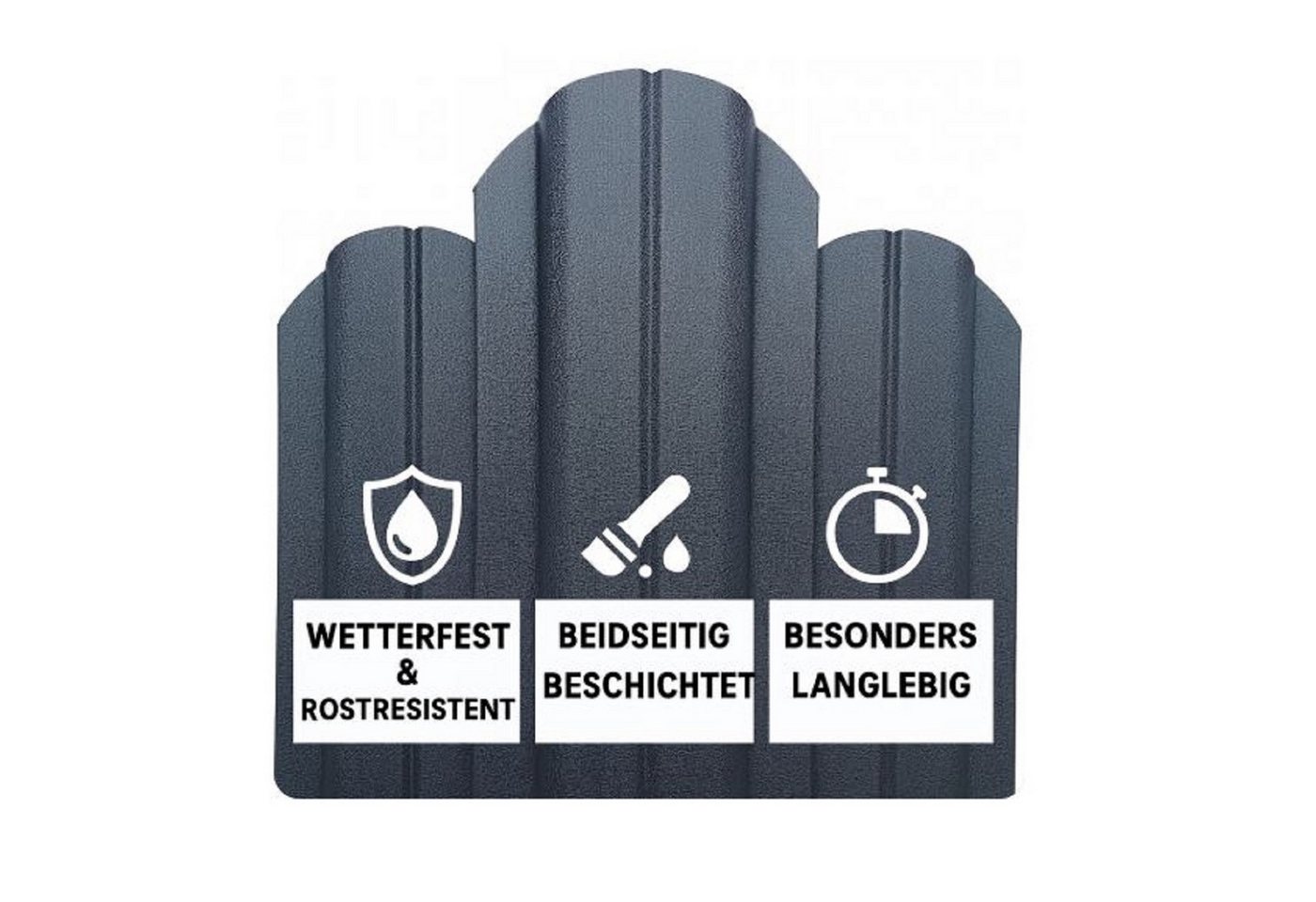 QLS Metallzaun Zaunlatte Matt Verzinkt Rundkopf 120x10,5cm, Optisch saubere Befestigung – Schrauben liegen bündig Bild 2