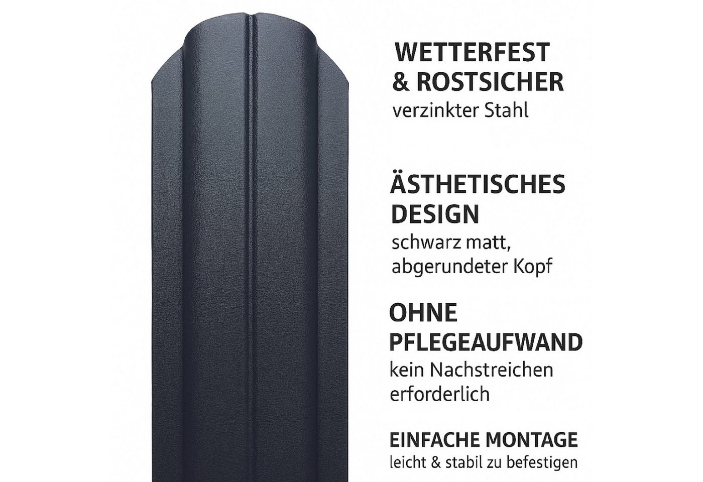 QLS Metallzaun Zaunlatte Matt Verzinkt Rundkopf 120x10,5cm, Optisch saubere Befestigung – Schrauben liegen bündig Bild 5