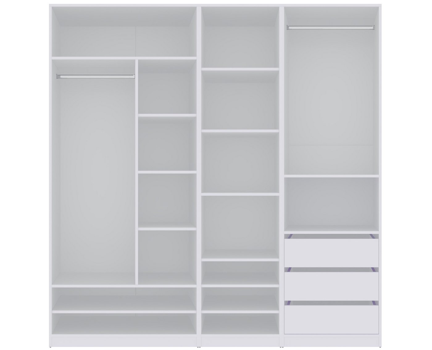 Marmex Möbel Garderobenschrank TRES SET E/B offener Kleiderschrank 2 Kleiderstangen 200x206x51 (3-St) drei Schubladen, viel Stauraum Bild 4