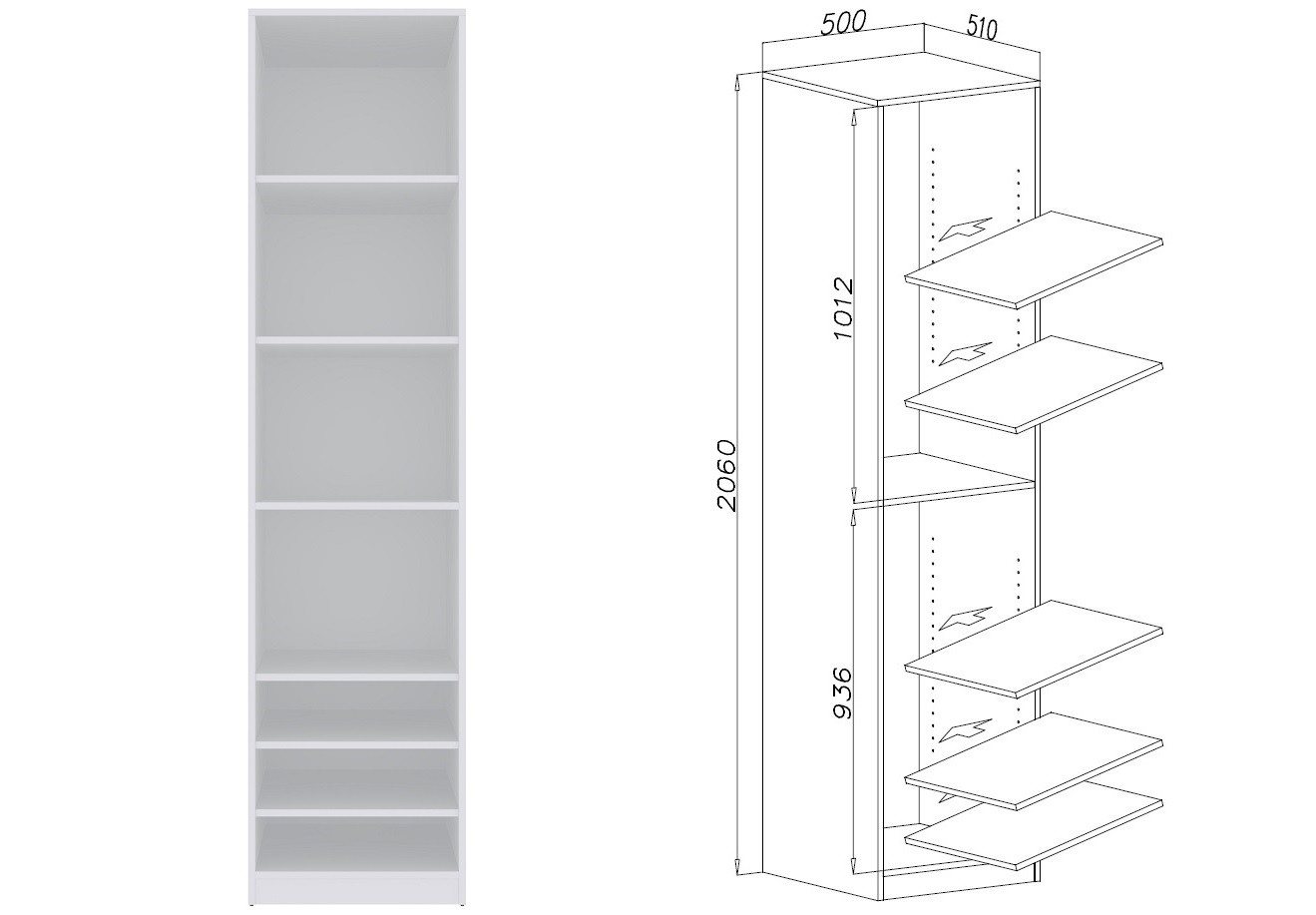 Marmex Möbel Garderobenschrank TRES SET E/B offener Kleiderschrank 2 Kleiderstangen 200x206x51 (3-St) drei Schubladen, viel Stauraum Bild 5