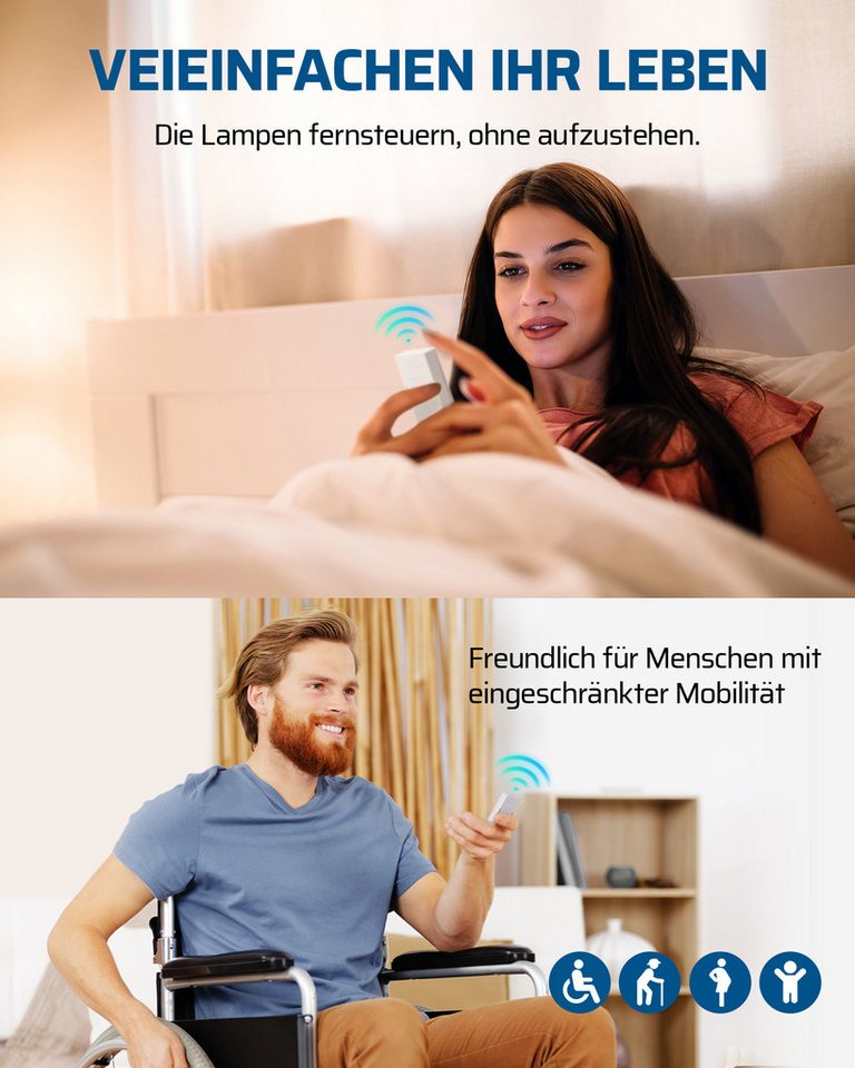 DEWENWILS Licht-Funksteuerung Funkschalter Set, für Schlafzimmer, Kinderzimmer, Büro, Arbeitszimmer, Wohnzimmer, 15A, Funk Wandschalter, Kabellos Funk Lichtschalter Set Bild 4