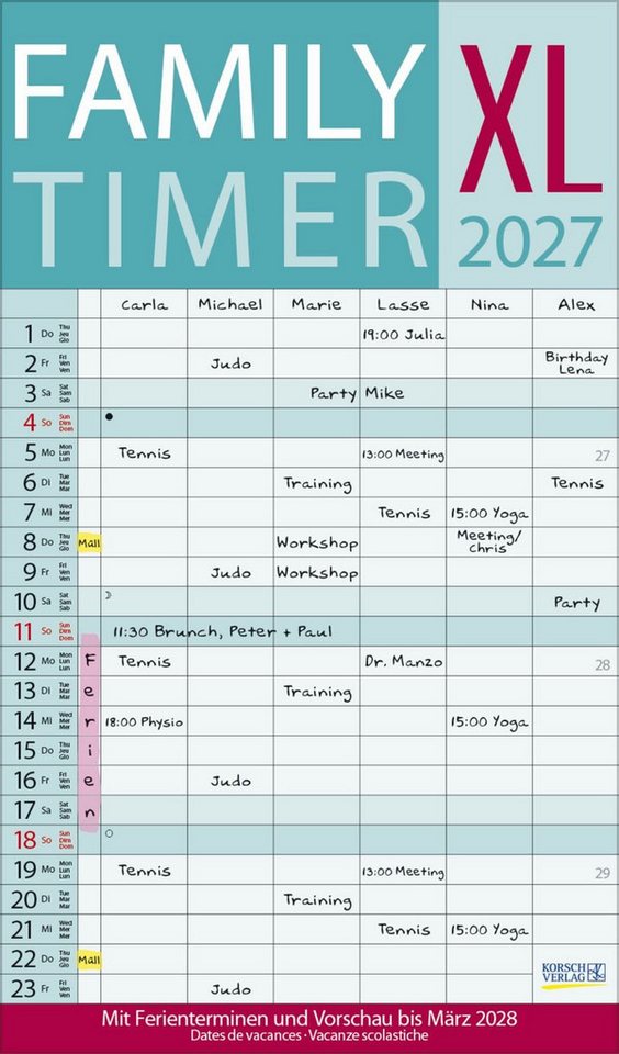 Korsch Verlag Familienkalender XL Family Timer 2027