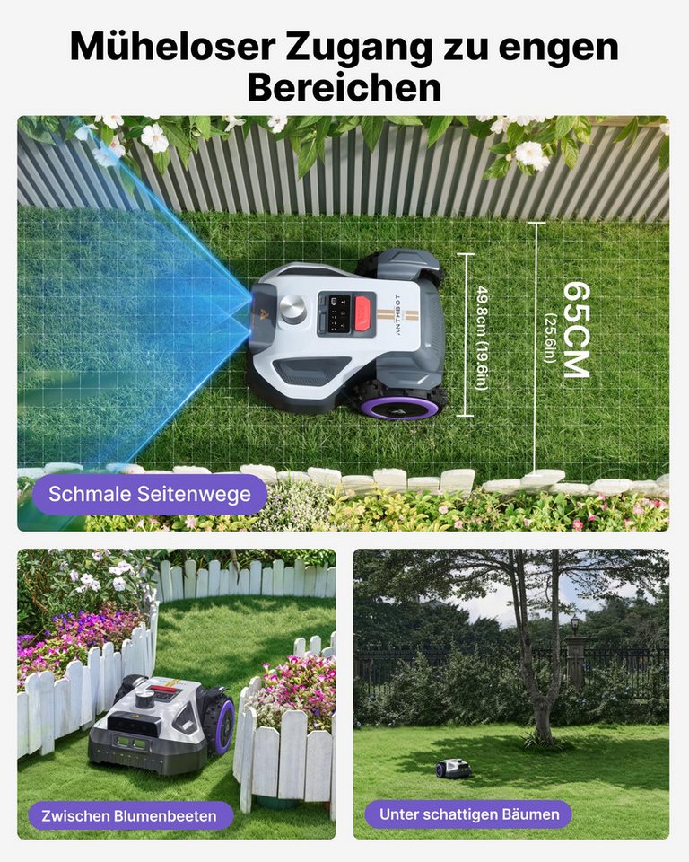 ANTHBOT Rasenmähroboter M9 PRO Set inkl. Garage Pro & RTK-Booster, HoloSense™ Quad-Fusion, bis 1500 m² Rasenfläche, (Ohne Begrenzungsdraht • 360° LiDAR • HDR-Dual-Vision), 45% Steigung, Kantenmähen, Multizonen, App-Steuerung, IPX6
