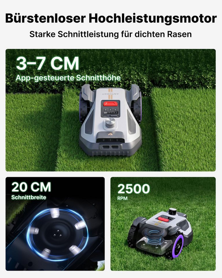 ANTHBOT Rasenmähroboter M9 PRO Set inkl. Garage Pro & RTK-Booster, HoloSense™ Quad-Fusion, bis 1500 m² Rasenfläche, (Ohne Begrenzungsdraht • 360° LiDAR • HDR-Dual-Vision), 45% Steigung, Kantenmähen, Multizonen, App-Steuerung, IPX6 Bild 2