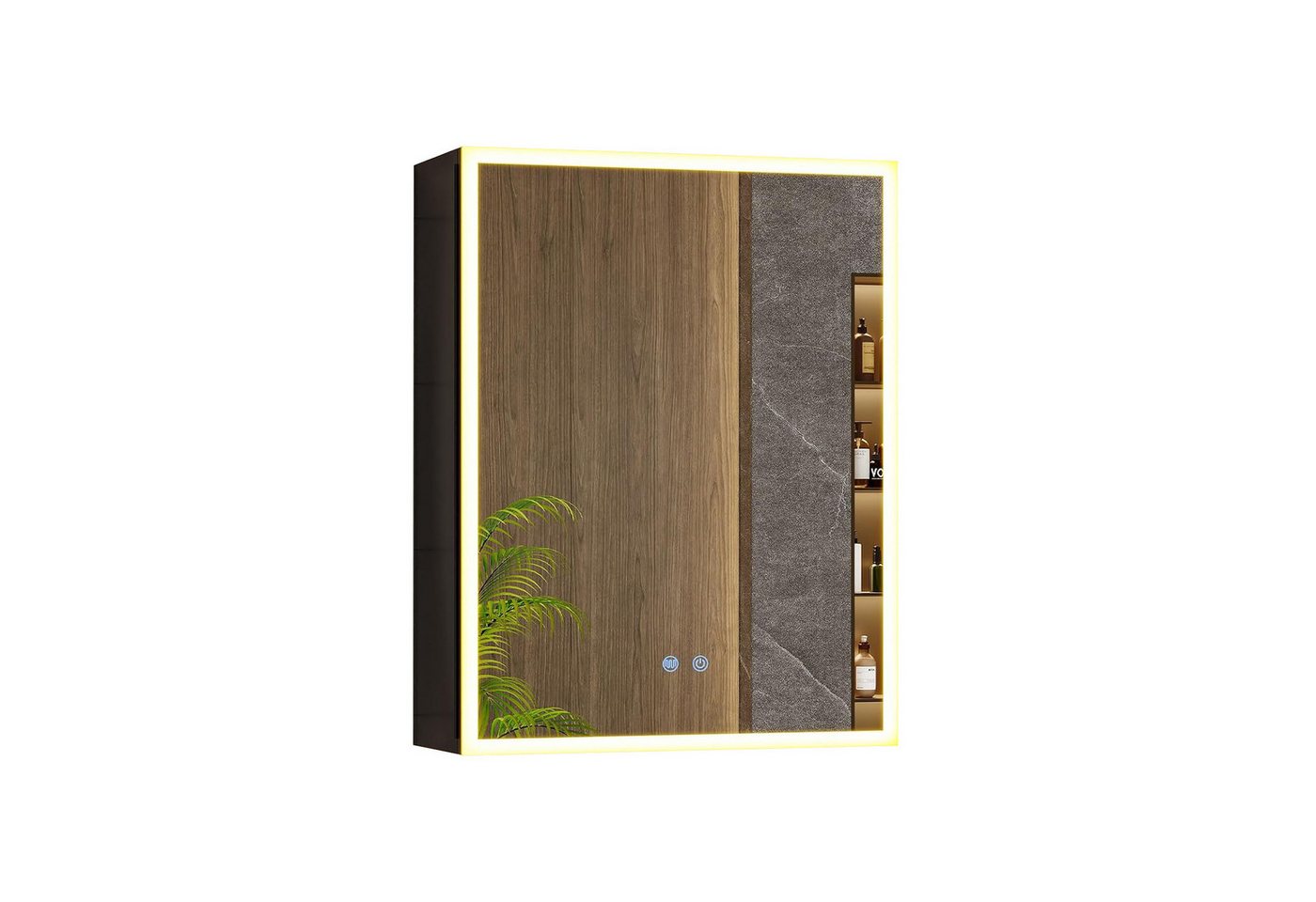 MSMASK Spiegelschrank aus Metall mit LED Beleuchtung und Steckdose, 50x14x70 cm, Schwarz (1-St) Badschrank mit Anti‑Fog, verstellbaren Ablagen, 3 Farbtemperatur Bild 5
