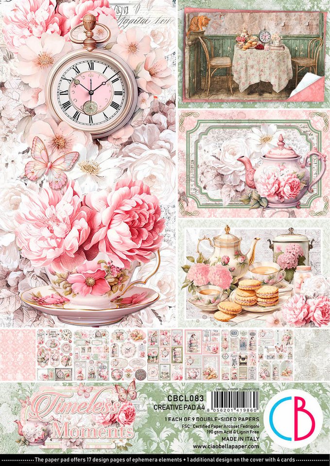 Ciao Bella Motivpapier Papier-Set "Timeless Moments", 9 Blatt, A4