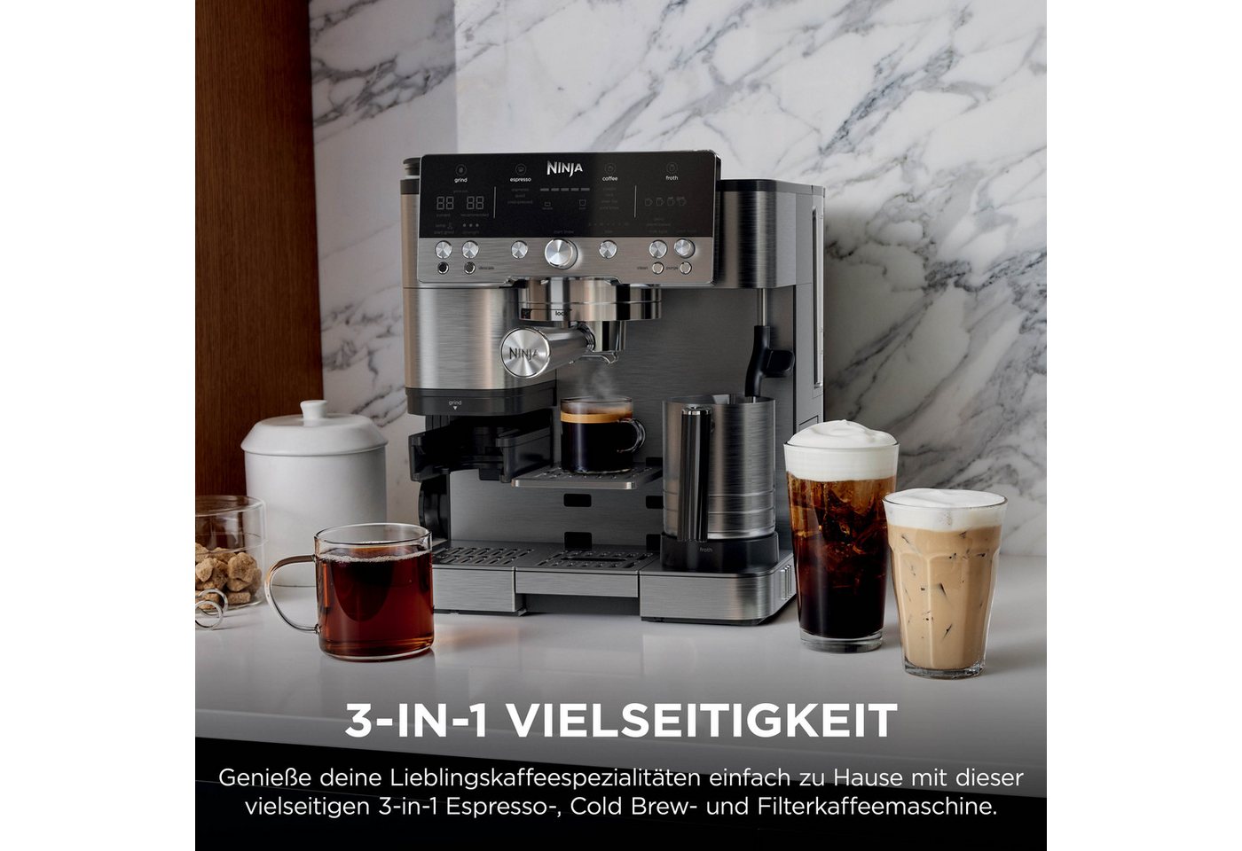 NINJA Espressomaschine ES655EU Luxe Café Premier Plus-Serie, Drei Maschinen in einer: Espresso-, Filterkaffee- und Cold Brew