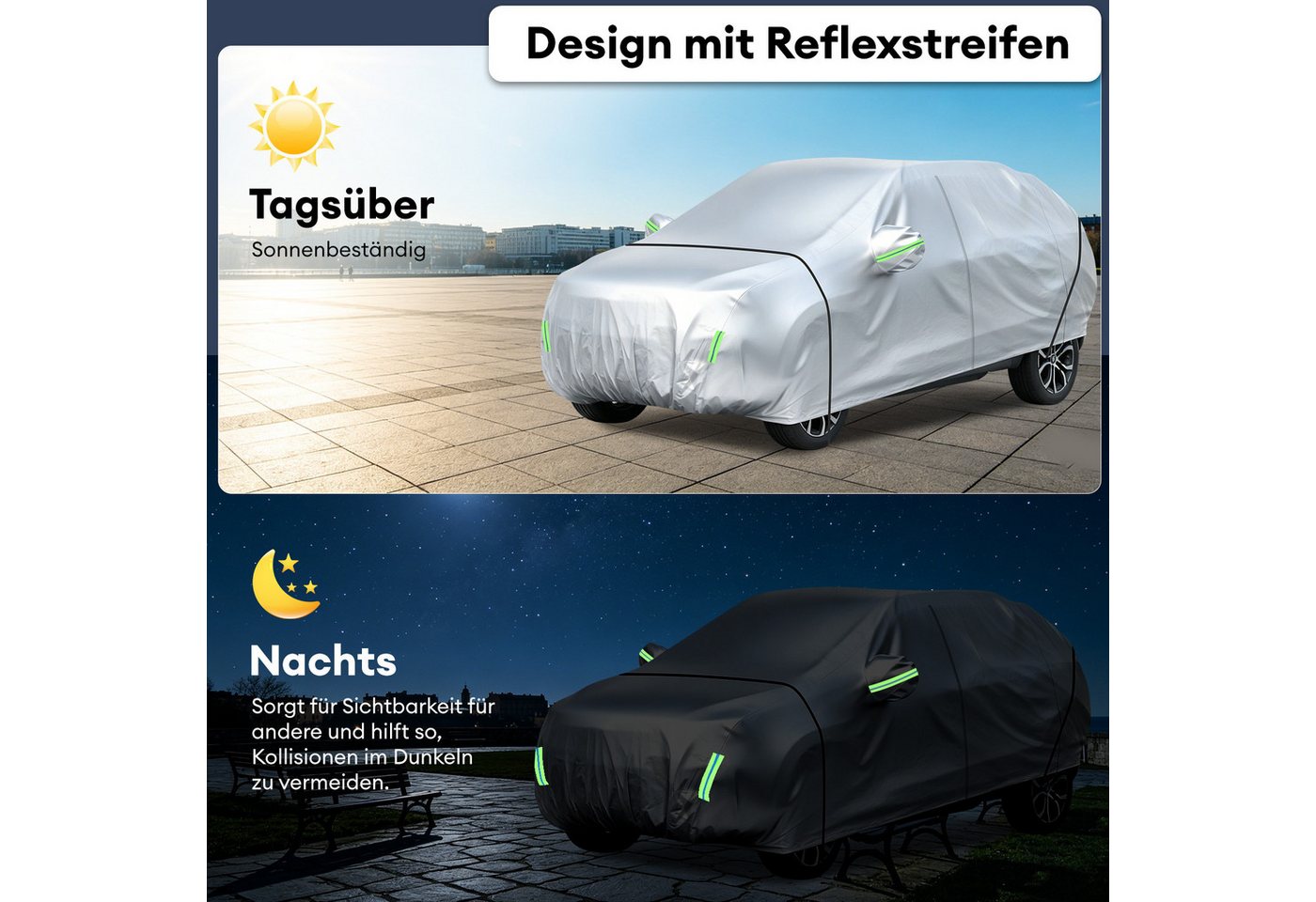 CkeyiN Pro Autoplane Autoschutzhülle, Autoabdeckung, Abdeckplane, Autogarage,Vollgarage (500 x 200 x 175 cm, Staubdicht,Wetterfeste,Wasserdicht,UV-Schutz), mit Aufbewahrungstasche, Outdoor Winter & Sommer Car Cover Bild 2