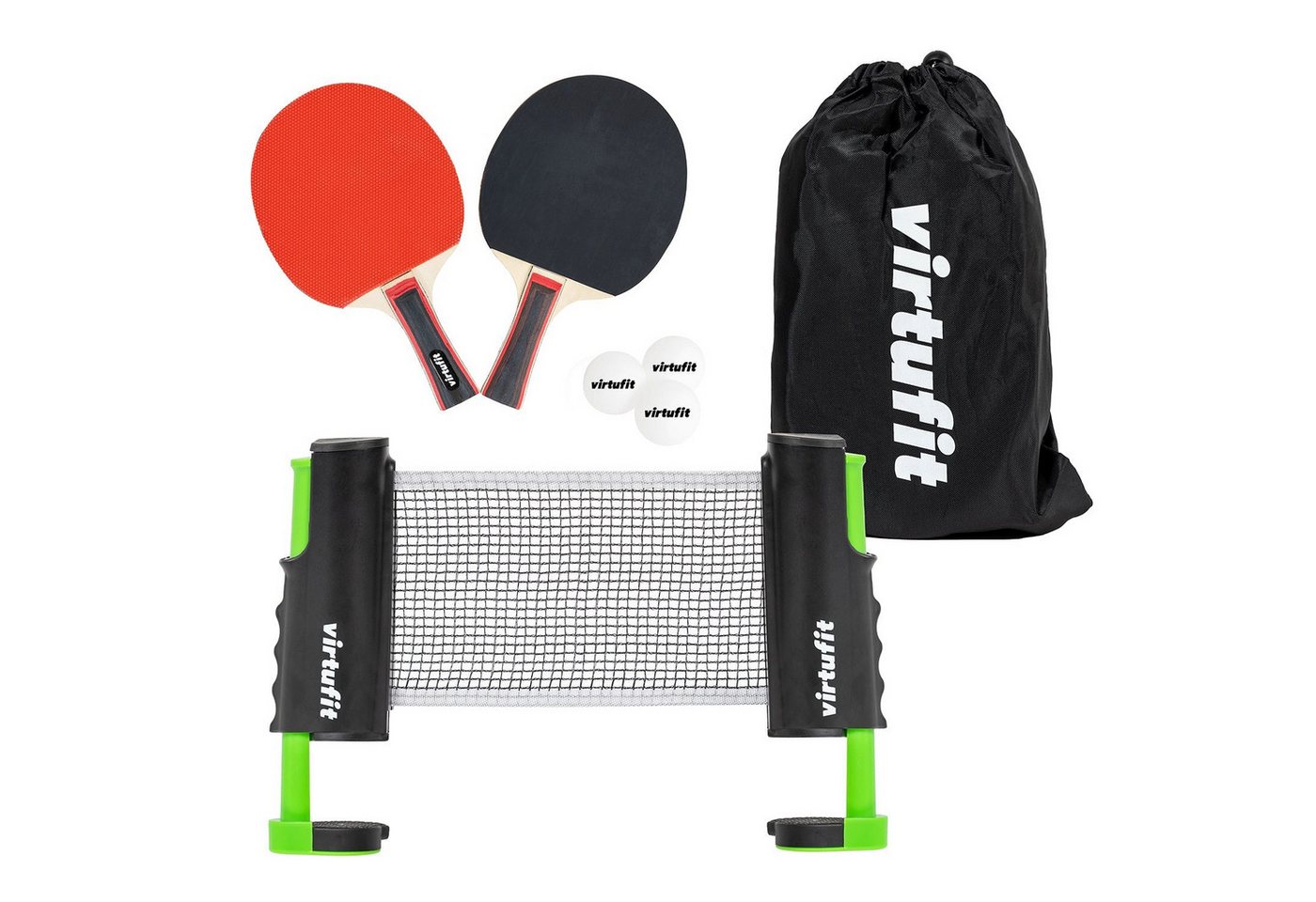 VirtuFit Tischtennisplatte VirtuFit Verstellbare Tischtennisnetz-Set mit 2 Schlägern und 3 Bällen