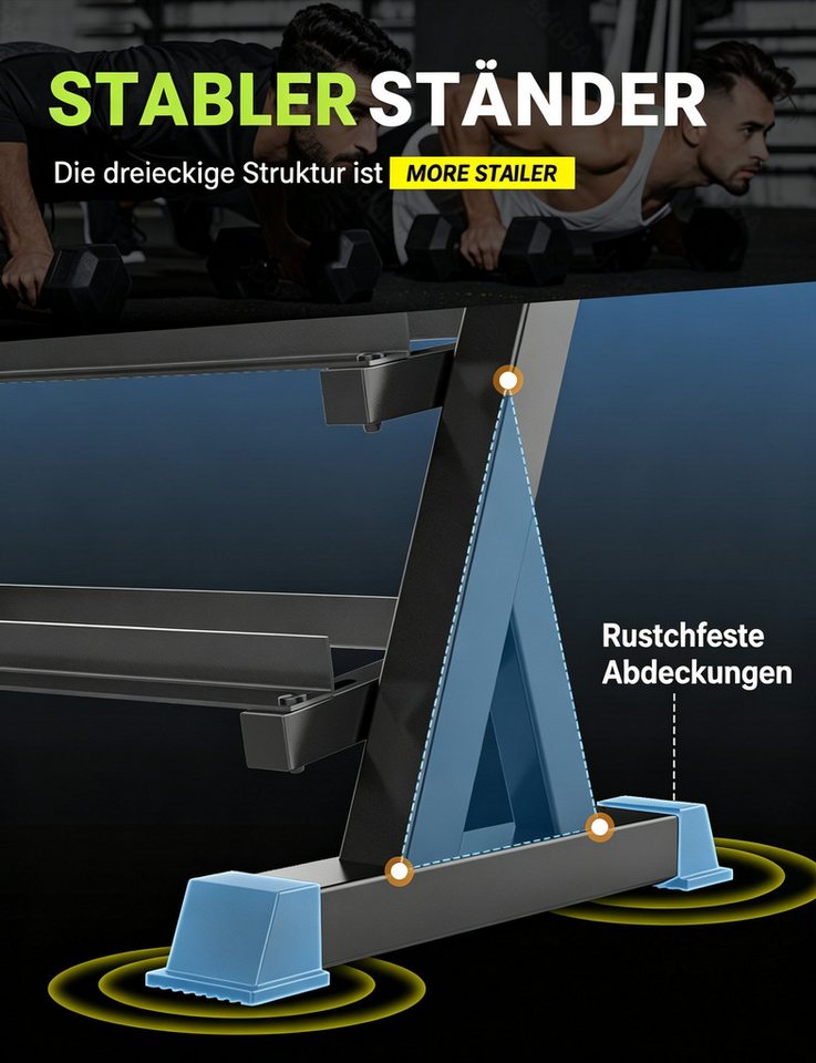 Dripex Kurzhantelständer Kurzhantelständer Verstellbarer 3-stöckiger Hantelablage 500 kg, 5–13 cm für verschiedene Hantelgrößen Bild 3