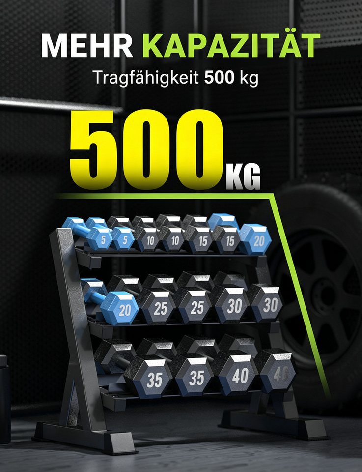 Dripex Kurzhantelständer Kurzhantelständer Verstellbarer 3-stöckiger Hantelablage 500 kg, 5–13 cm für verschiedene Hantelgrößen Bild 4