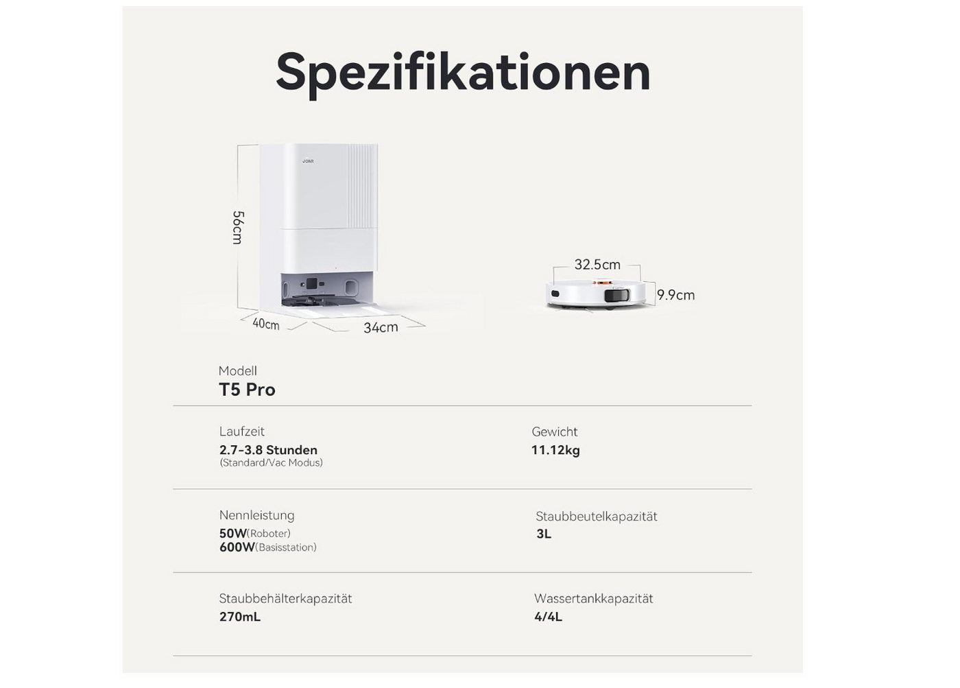 JONR Saugroboter mit Wischfunktion T5 Pro, 8000 Pa Saugkraft, Mit ausziehbarem Wischmopp Bild 4