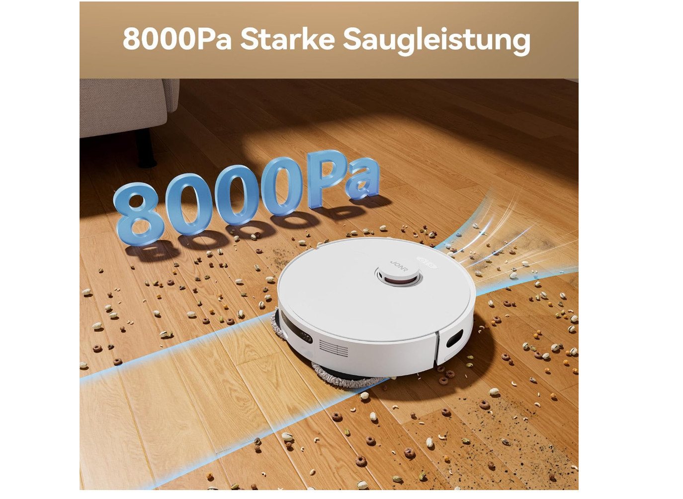 JONR Saugroboter mit Wischfunktion T5 Pro, 8000 Pa Saugkraft, Mit ausziehbarem Wischmopp Bild 5